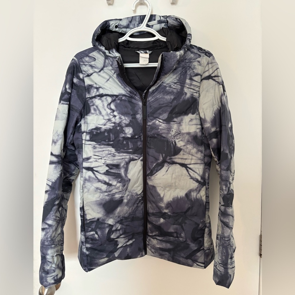 Lole Women's Hooded Puffer Jacket - Black & White Marble - Size Medium
